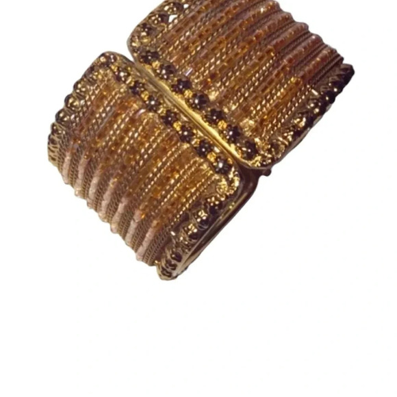 Key West Vintage Handwoven Beaded Gold Cuff Bracelet - Picture 2 of 3
